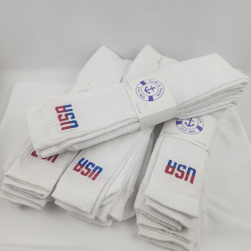 12 Pairs USA Yacht & Smith White Tube Socks Mens Size 13-16 New